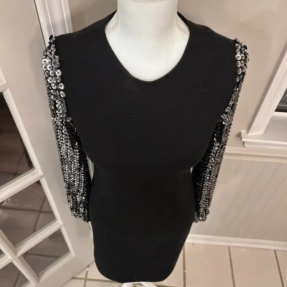 Tory Burch Black Dress With Sequin Sleeves Size XS